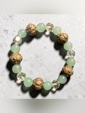 Handmade Jade and Crystal Bracelet with Tibetan Brass Beads